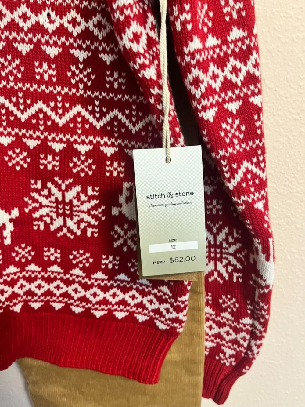 NWT Stitch & Stone Boys Size 12 Holiday Reindeer Fair Isle Sweater & Corduroy